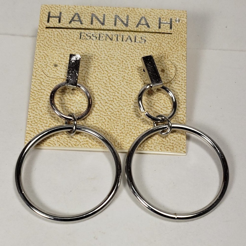 HANNAH Polished Silver Tone Double Hoops Drop Dangle Earrings - for Women